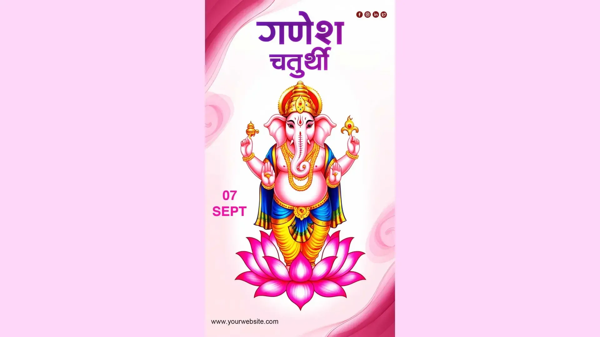 Ganesh Chaturthi Card with Vibrant Pink and White Design for Instagram Story